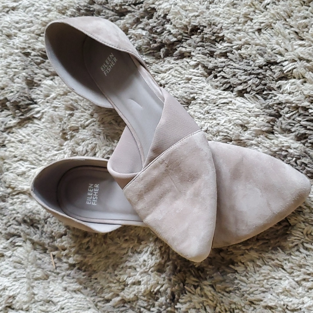 Eileen Fisher Asha Suede Flat in Taupe/Light Gray Size 11